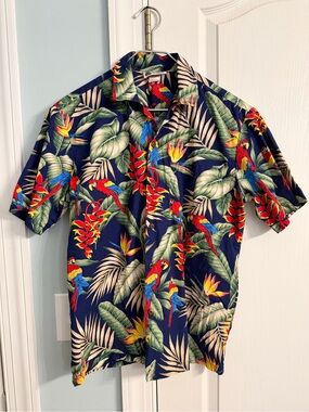Aloha Republic Men's Navy Tropical Parrot Hawaiian Shirt- Medium- Excellent